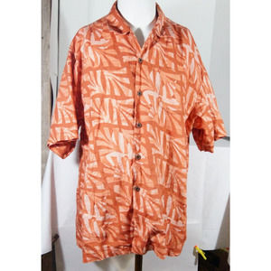 Tommy Bahama Mens XL Hawaiian Shirt Fern Orange Linen Button Short Sleeve0